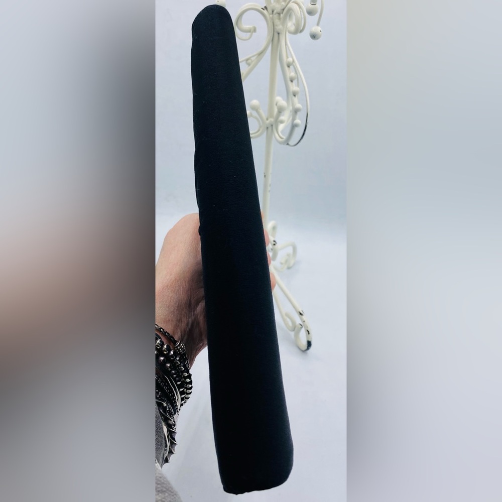 Vintage Elegant Black Fabric Clutch With Silver Tone Chain With Jeweled Clasp - Picture 10 of 12